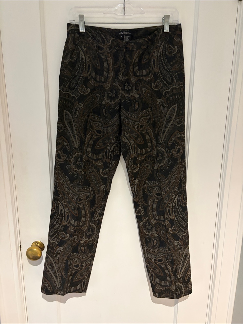 Women’s Size 4 Etcetera Brown Funky Paisley Print Pants